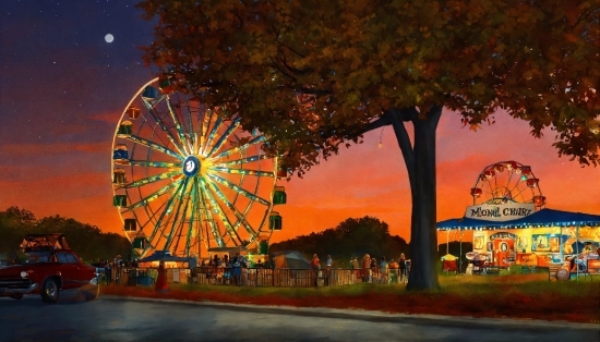 Plant, Sky, Ferris Wheel, Tree, Wheel, Sunset