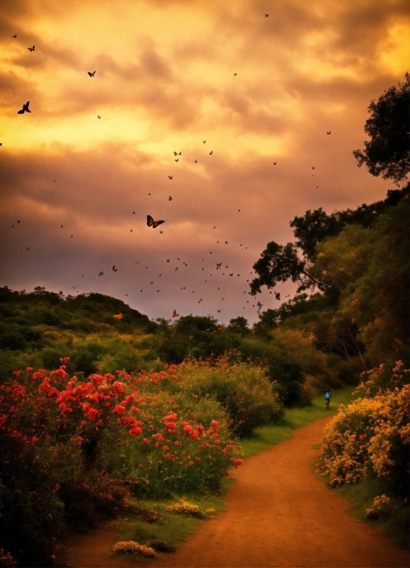 Cloud, Plant, Sky, Bird, Flower, Plant Community