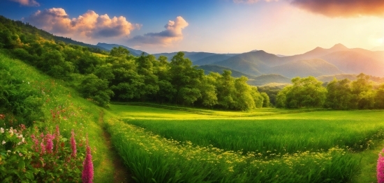 Cloud, Sky, Plant, Green, Mountain, Natural Environment