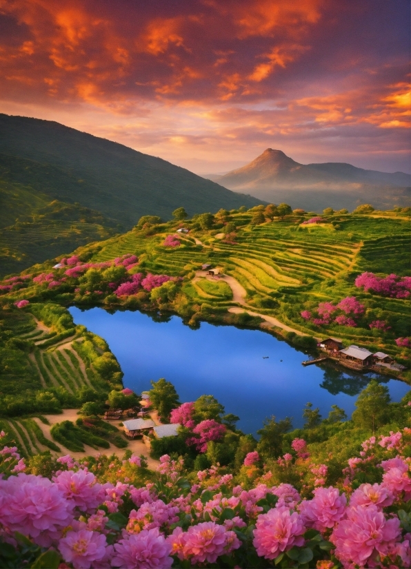 Cloud, Flower, Water, Sky, Plant, Mountain