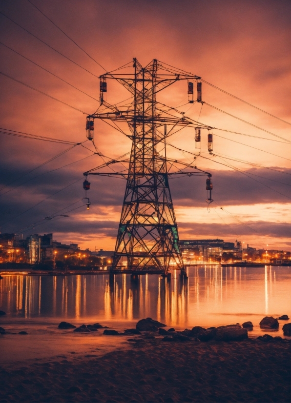 Sky, Water, Cloud, Electricity, Afterglow, Overhead Power Line