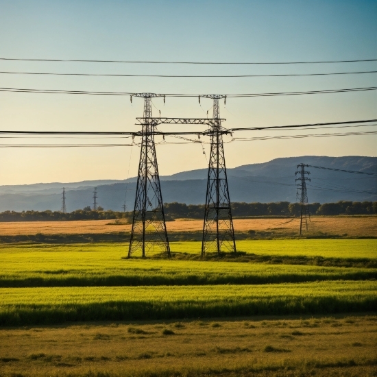 Sky, Plant, Electricity, Overhead Power Line, Transmission Tower, Natural Landscape