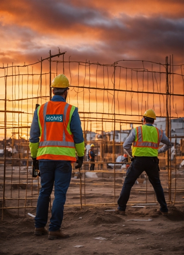 Cloud, Sky, High-visibility Clothing, Workwear, Fence, Construction Worker