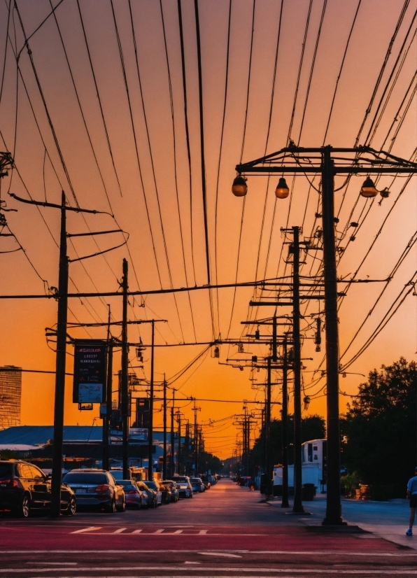 Sky, Afterglow, Light, Overhead Power Line, Dusk, Infrastructure