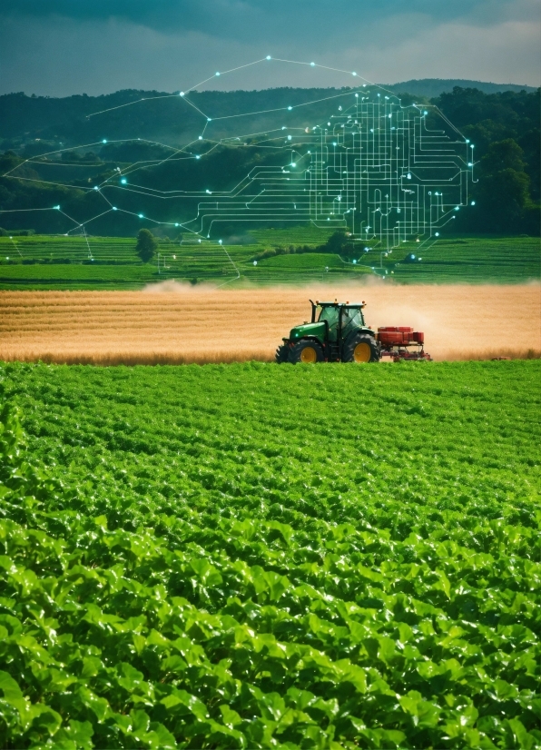 Plant, Sky, Vehicle, Ecoregion, Tractor, Green