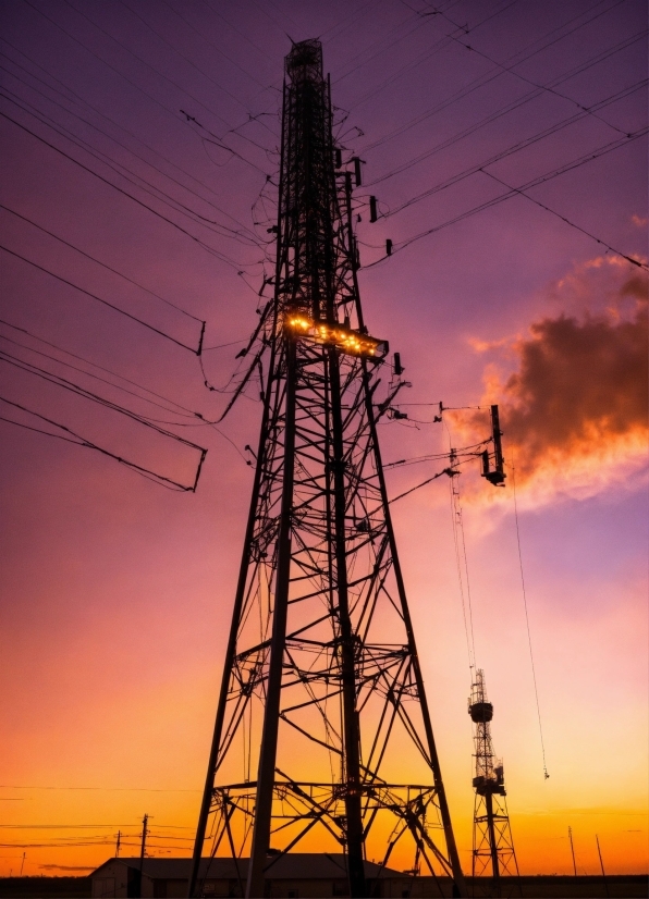 Sky, Cloud, Nature, Afterglow, Overhead Power Line, Electricity