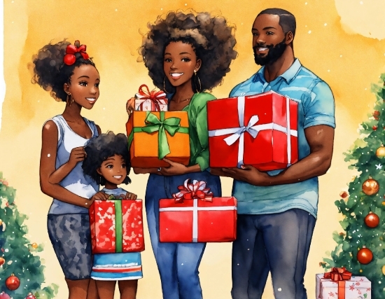 Smile, Jeans, Green, Jheri Curl, Christmas Tree, Happy