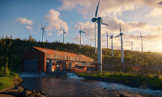 Cloud, Sky, Water, Windmill, Plant, Nature