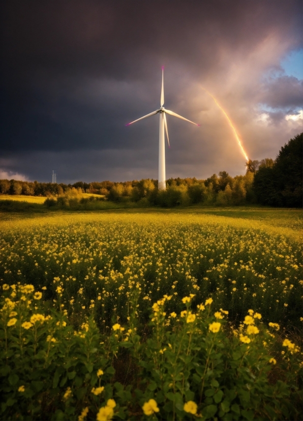 Flower, Cloud, Sky, Windmill, Plant, Light