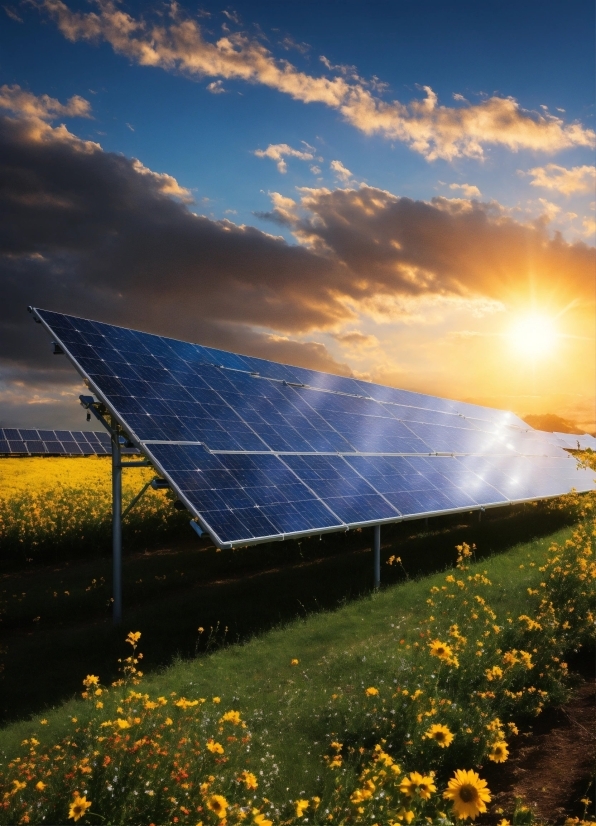 Flower, Cloud, Sky, Plant, Solar Panel, Light