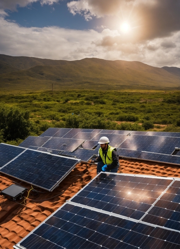 Cloud, Sky, Solar Power, Solar Panel, Green, Light