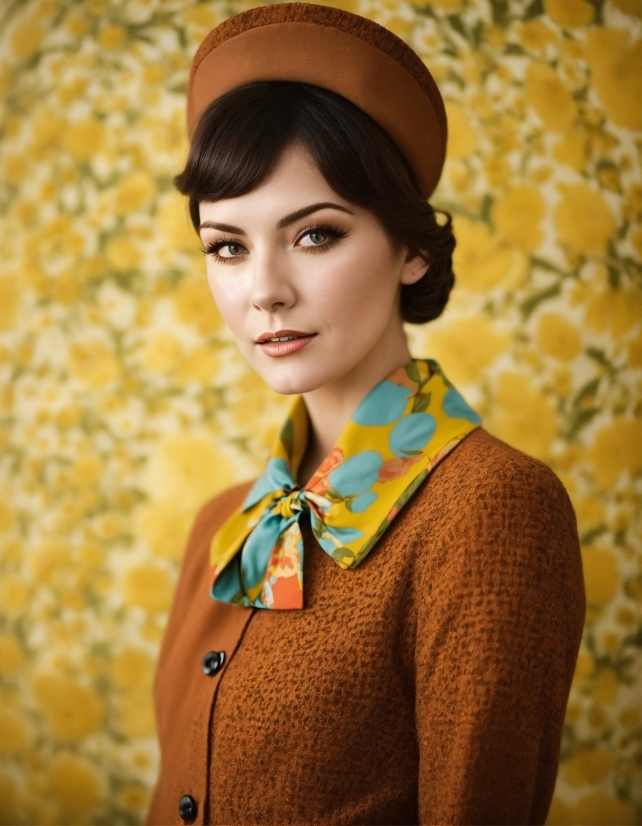 Hair, Neck, Lipstick, Sleeve, Eyelash, Yellow