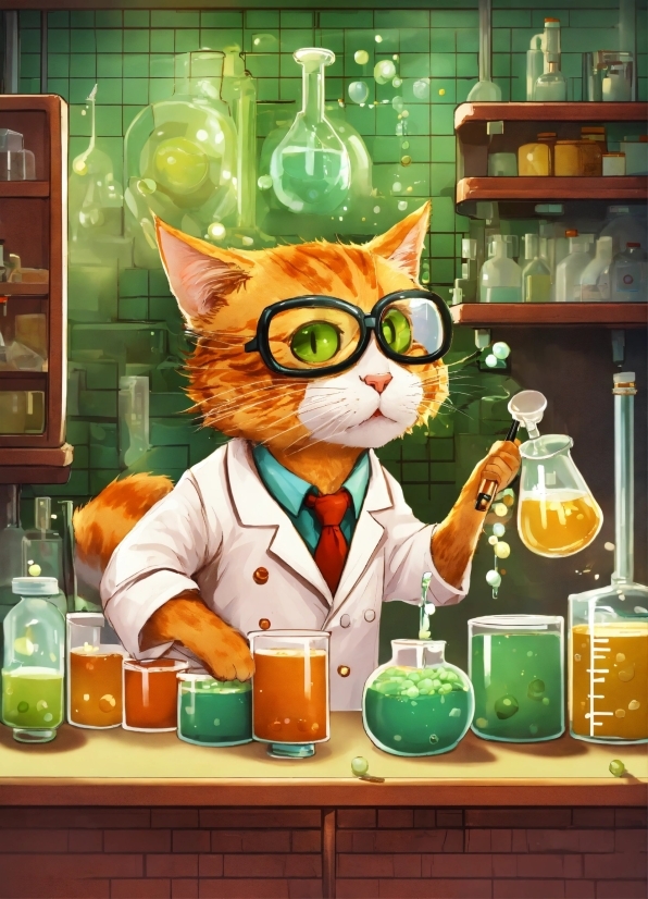 Green, Cat, Tableware, Drinkware, Orange, Bottle