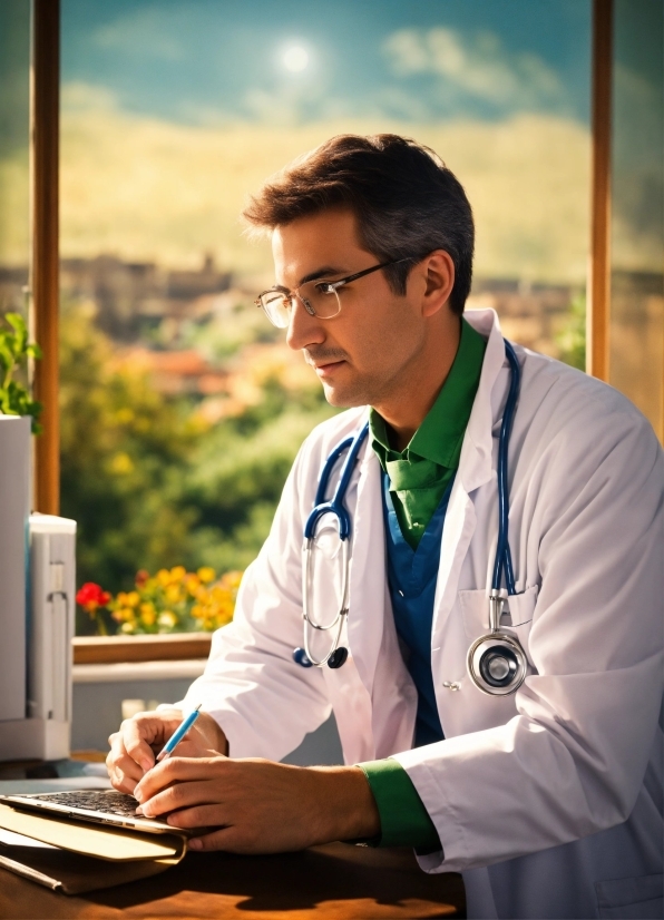 Cloud, Sky, Stethoscope, White Coat, Plant, Eyewear