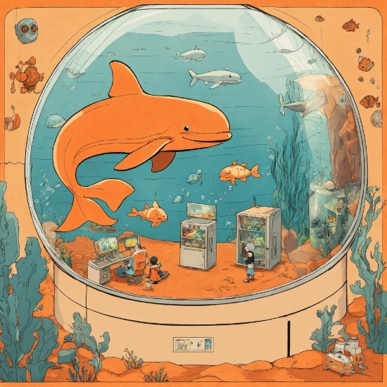 Vertebrate, Orange, Organism, Fin, Art, Fish