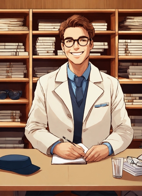 Glasses, Smile, Furniture, Vision Care, Shelf, Table