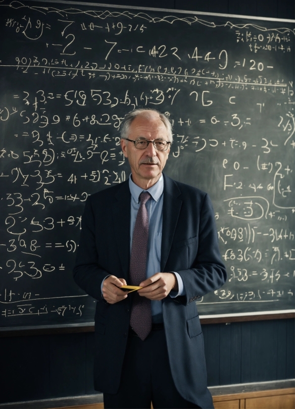 Glasses, Suit Trousers, Handwriting, Tie, Gesture, Blackboard