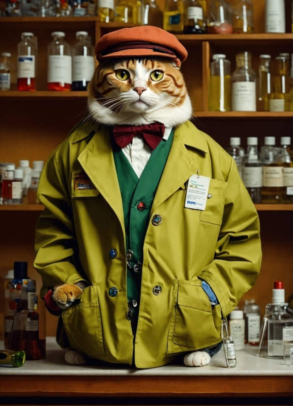 Smile, Beard, Shelf, Barware, Bottle, Collar