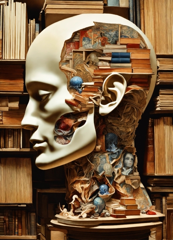 Sculpture, Wood, Statue, Bookcase, Art, Shelf