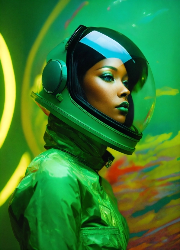 Green, Headgear, Art, Technology, Personal Protective Equipment, Flash Photography