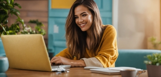 Smile, Computer, Personal Computer, Laptop, Table, Plant