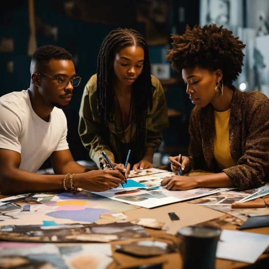 Table, Eyewear, Cornrows, Interaction, Fashion Design, T-shirt