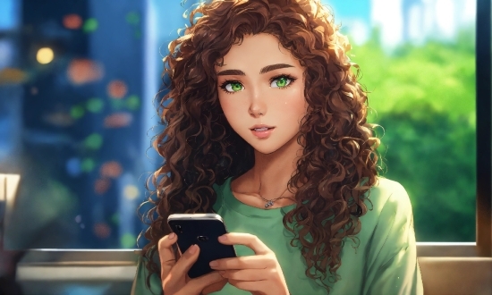 Lip, Green, Jheri Curl, Ringlet, Eyelash, Mobile Phone