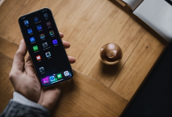 Hand, Table, Communication Device, Wood, Gesture, Mobile Phone