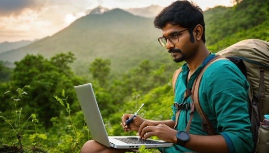 Glasses, Watch, Hand, Computer, Laptop, Cloud