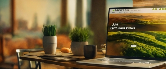 Plant, Table, Flowerpot, Houseplant, Computer, Wood
