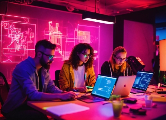 Glasses, Computer, Laptop, Personal Computer, Table, Purple