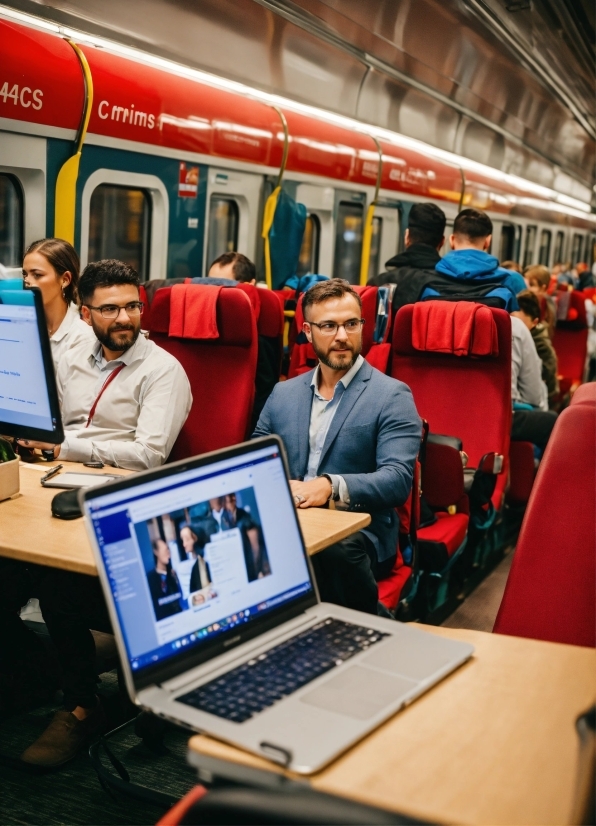 Train, Computer, Personal Computer, Laptop, Table, Rolling Stock