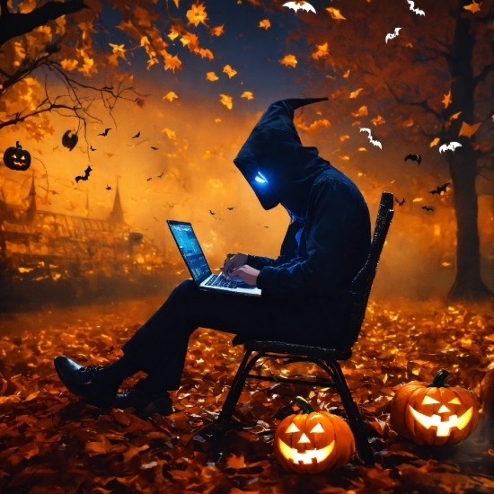 People In Nature, Leaf, Orange, Flash Photography, Tree, Laptop