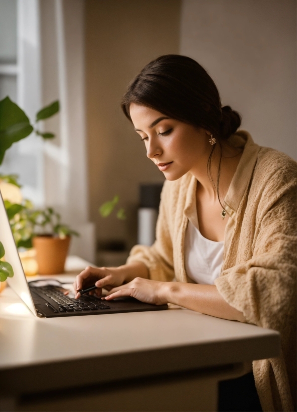 Hand, Plant, Flowerpot, Laptop, Computer, Personal Computer