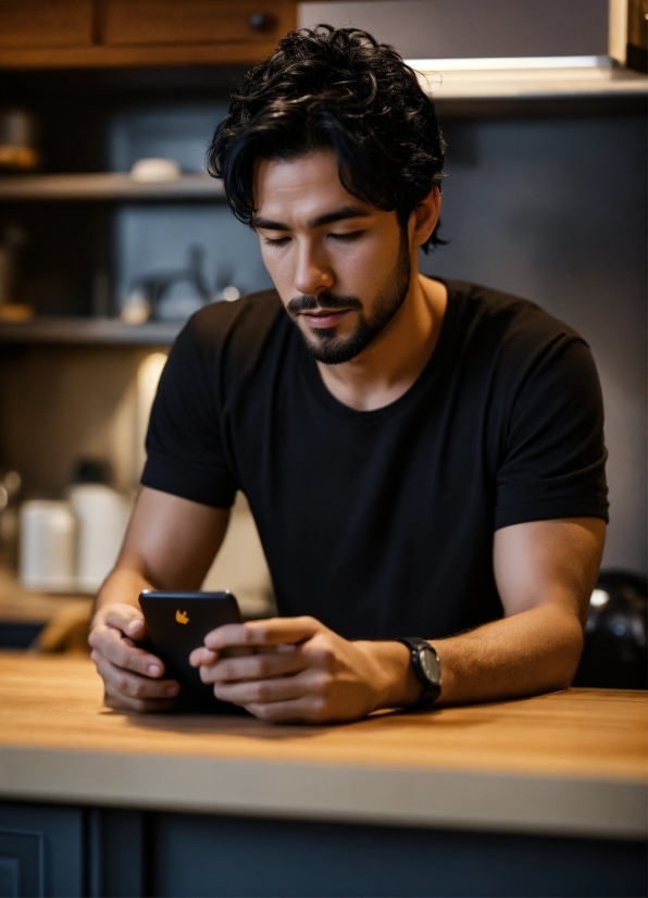 Watch, Hairstyle, Muscle, Table, Beard, Eyewear