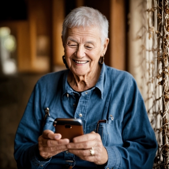 Smile, Wood, Dress Shirt, Happy, Mobile Phone, Communication Device