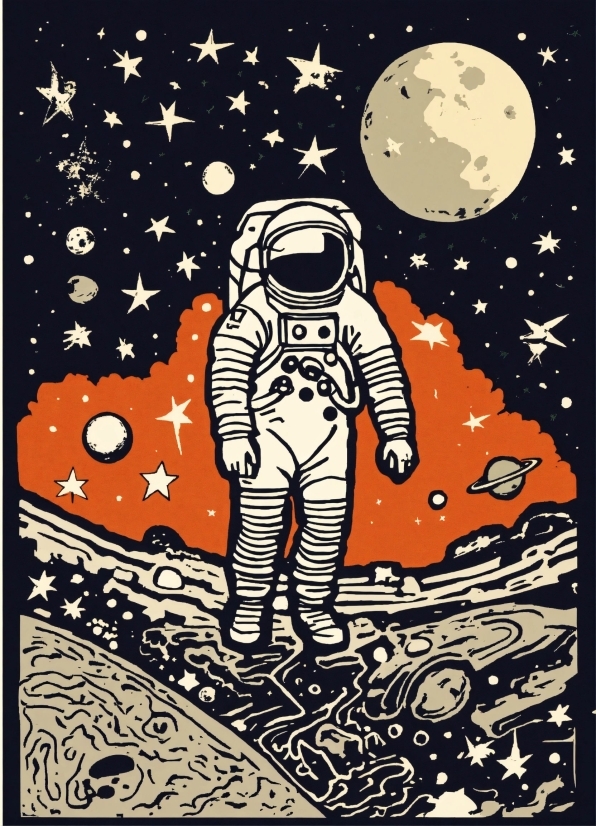 Organism, Sleeve, Art, Rectangle, Font, Astronaut