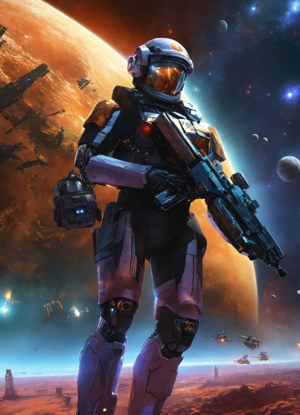 Light, Cg Artwork, Space, Machine Gun, Armour, Fictional Character