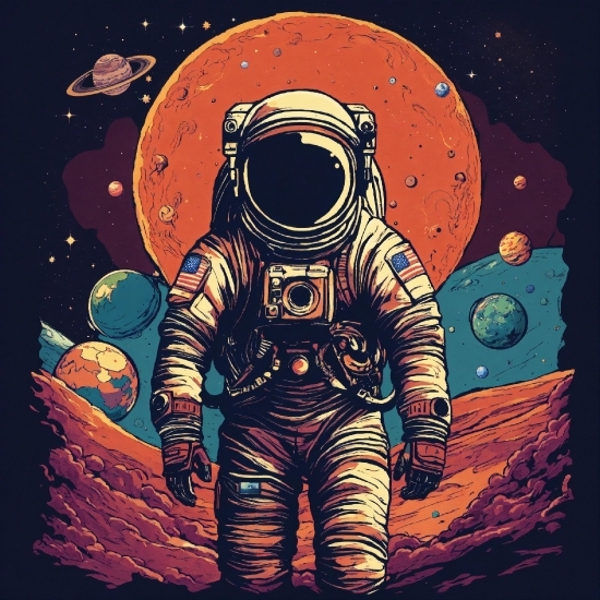 Astronaut, Cartoon, Sleeve, Art, Font, Astronomical Object