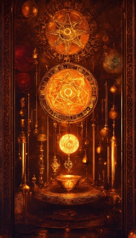 Building, Wood, Amber, Clock, Art, Chandelier