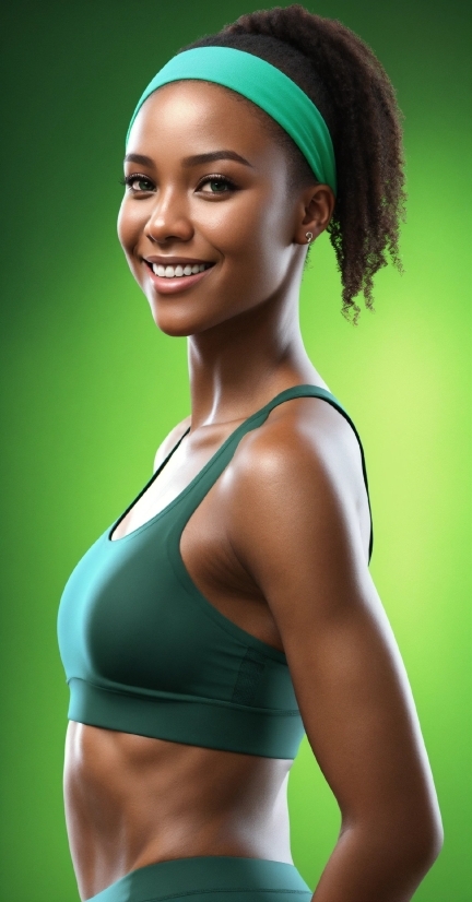 Hair, Smile, Chin, Shoulder, Green, Muscle