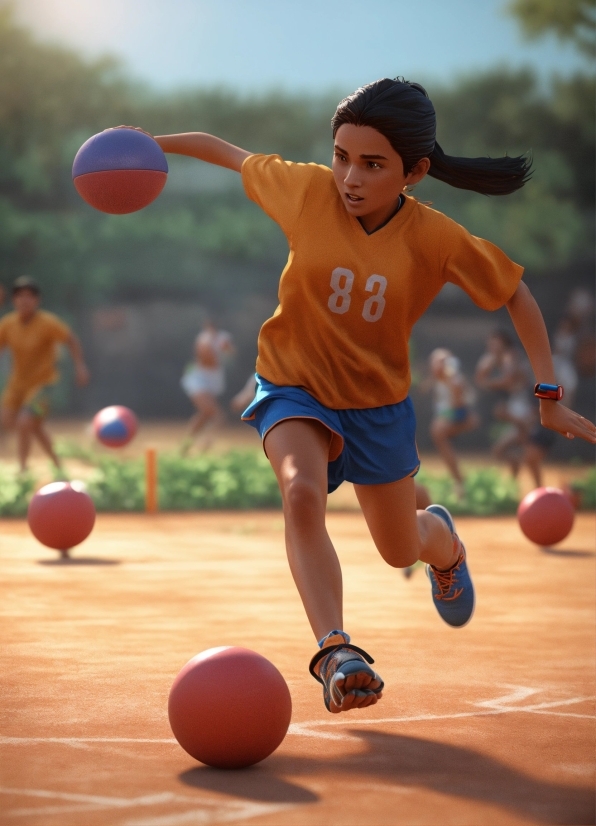 Shorts, Playing Sports, Sports Equipment, White, Orange, Ball