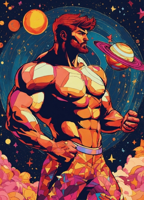 Muscle, Cartoon, Shorts, Organism, Art, Bodybuilder