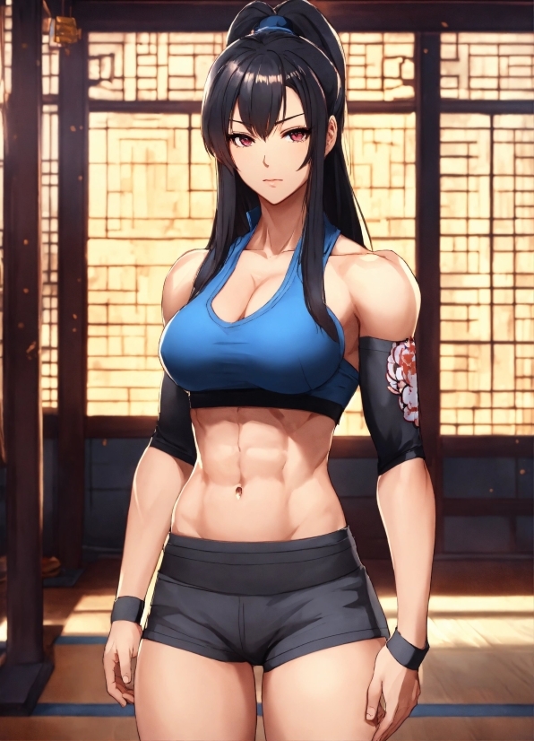 Muscle, Shorts, Cartoon, Thigh, Waist, Black Hair