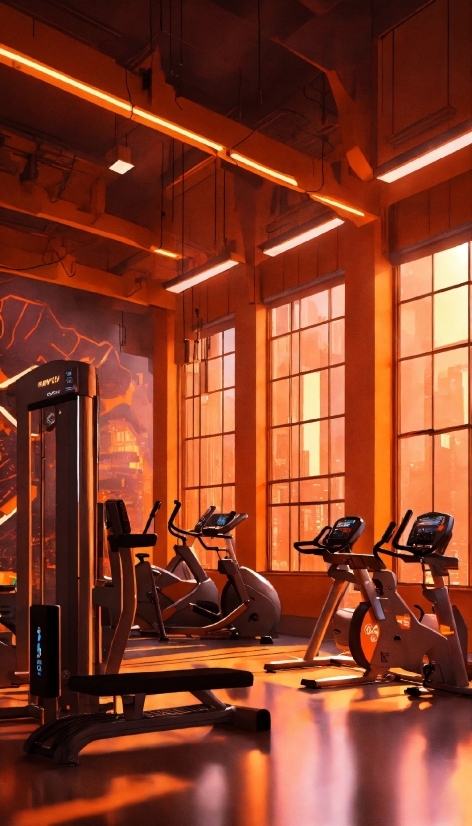 Wood, Exercise Machine, Orange, Building, Flooring, Stationary Bicycle