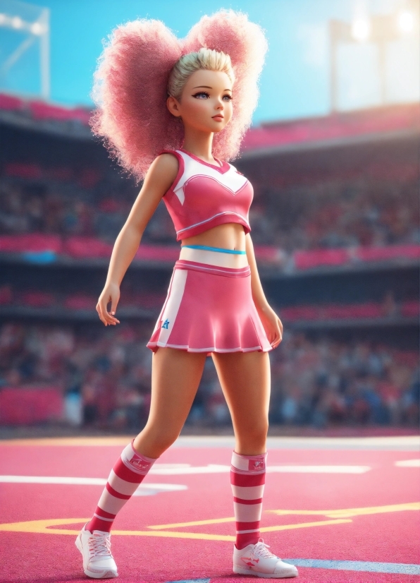 Footwear, Sports Uniform, Toy, Thigh, Pink, Cheerleading Uniform