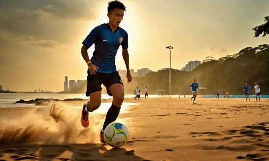 Footwear, Sky, Cloud, Sports Equipment, Soccer, Shorts