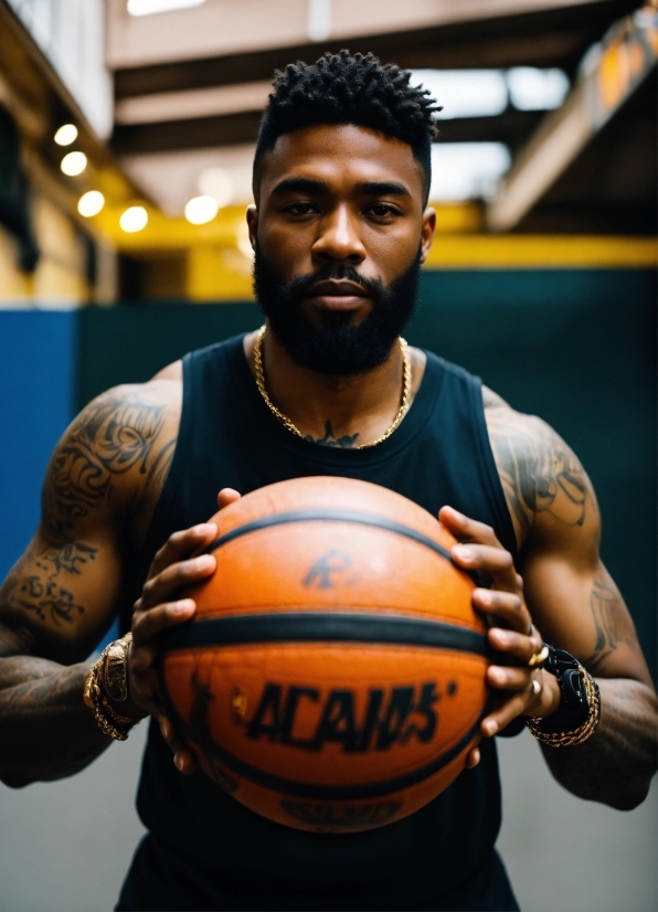 Hairstyle, Muscle, Sports Equipment, Beard, Ball, Yellow