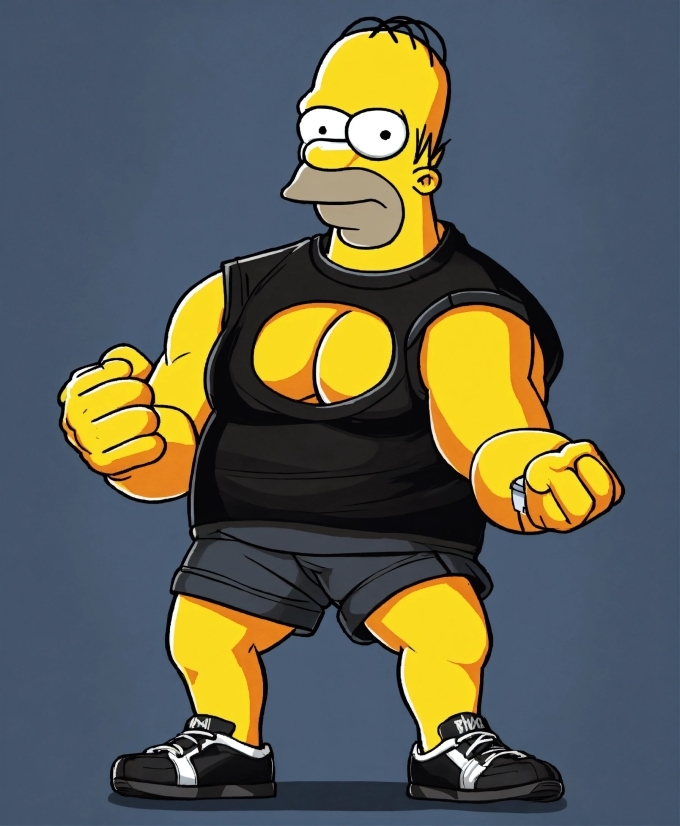 Cartoon, Muscle, Bodybuilder, Bodybuilding, Standing, Yellow