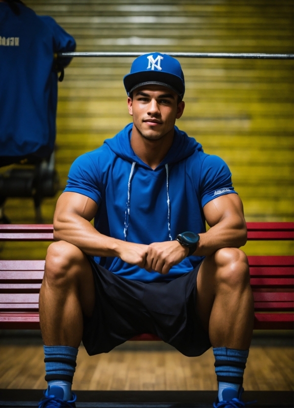 Leg, Shorts, Cap, Blue, Knee, Sports Uniform